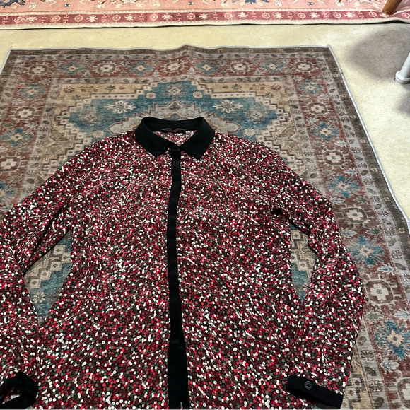 Lafayette 148 100% Silk Dot Print Blouse In Black Red White Gray Sz 2 - Picture 10 of 14